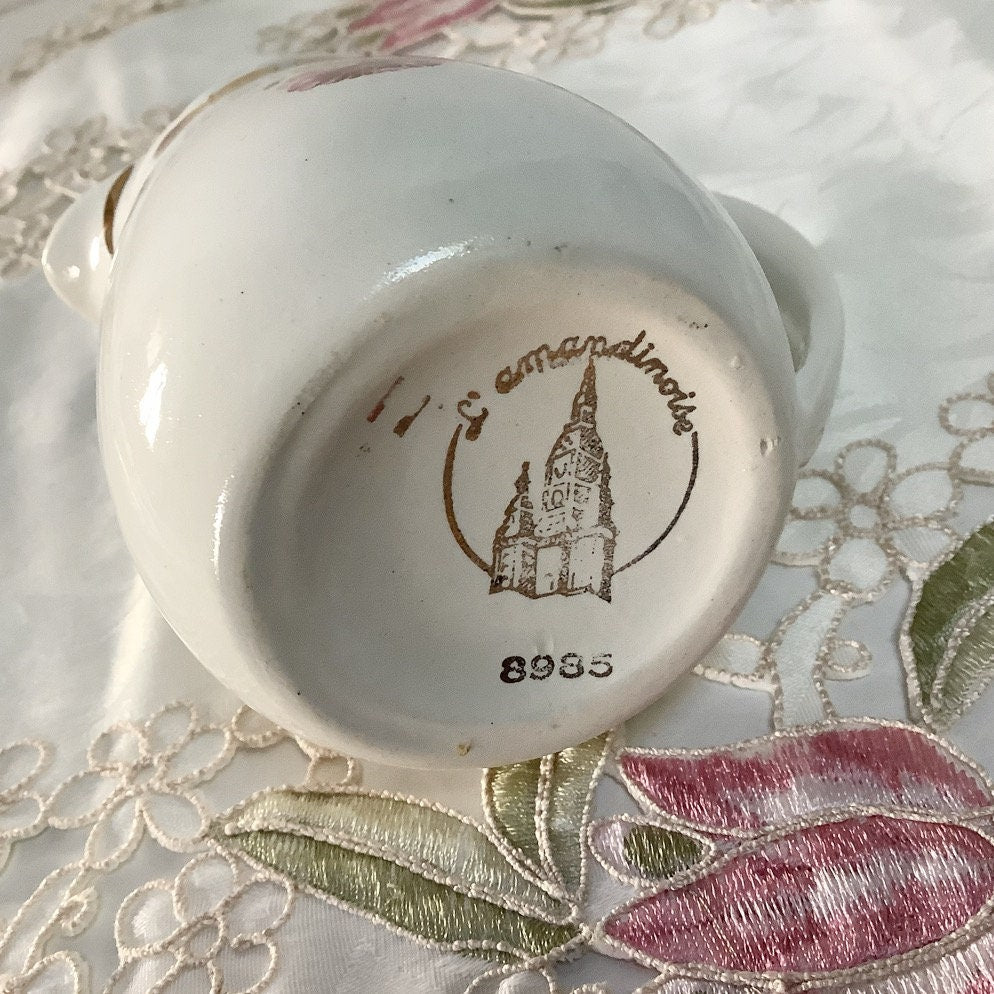Saucière et pot à lait céramique craquelée L’Amandinoise vintage