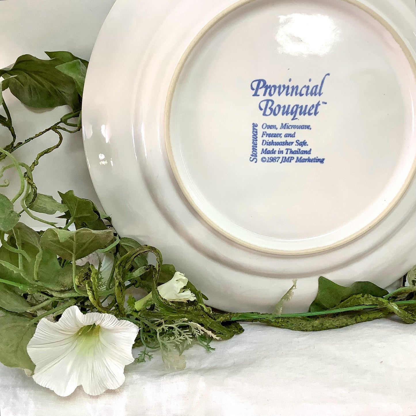 Grande assiette plate provincial bouquet grès émaillé vintage 80