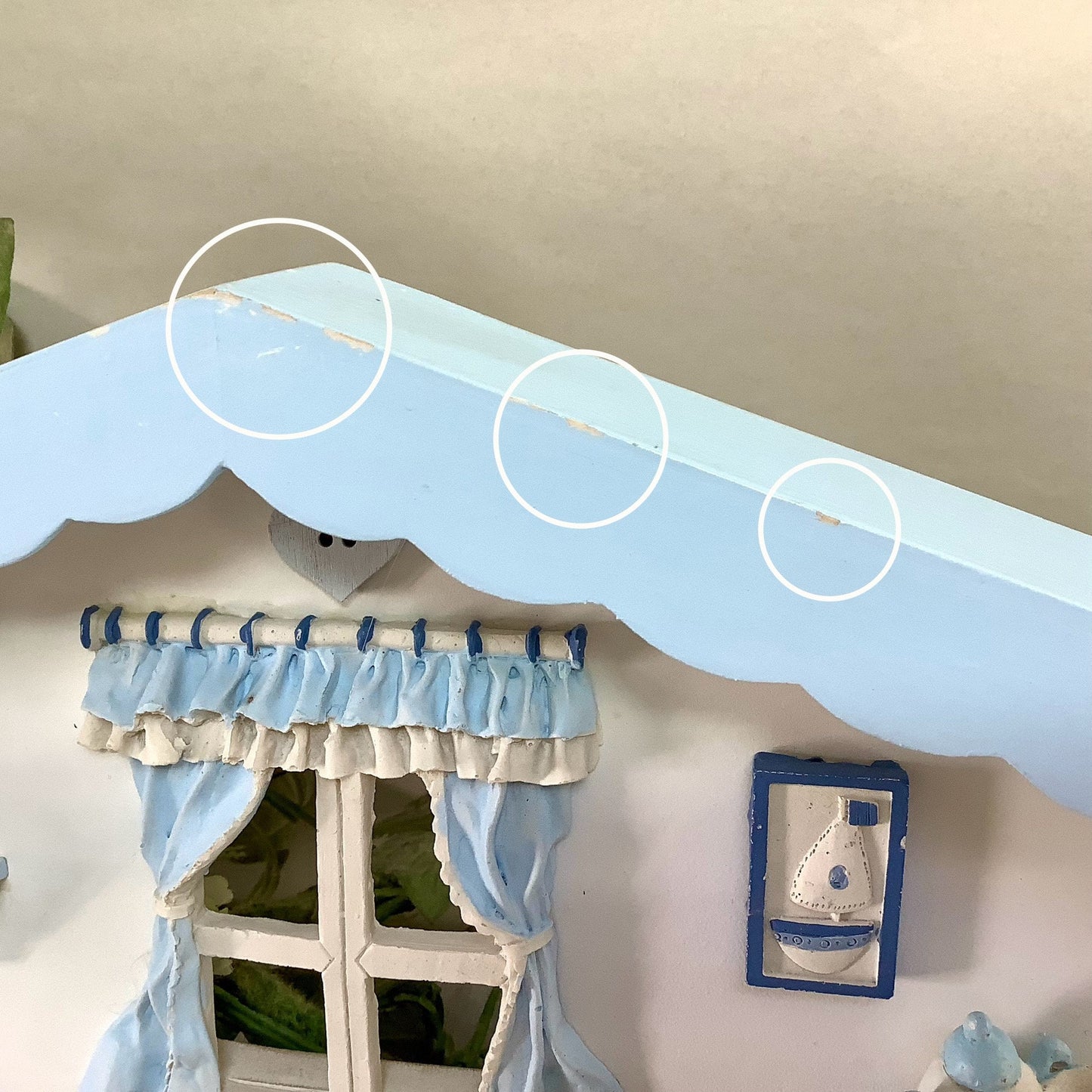 Porte manteaux enfant bleu résine bois vintage ht 24.5 cm