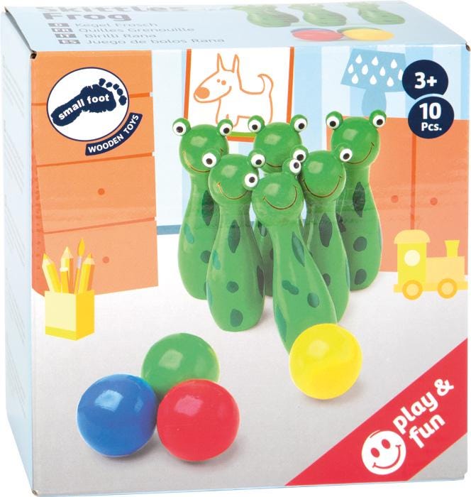Jeu quilles bois grenouilles ht 11 cm