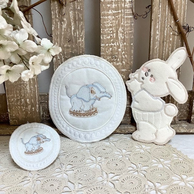 Écussons à coudre vintage lapin éléphants bleu