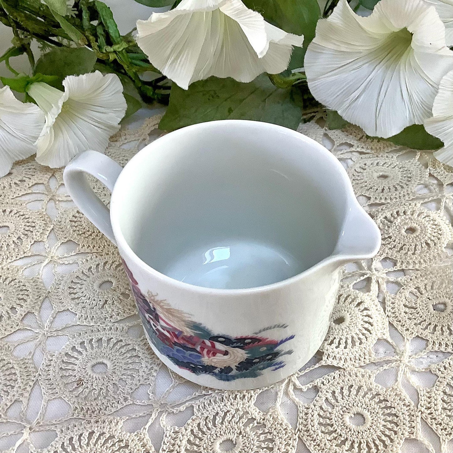 Cafetière théière pot à lait porcelaine blanche cheval création alpac vintage