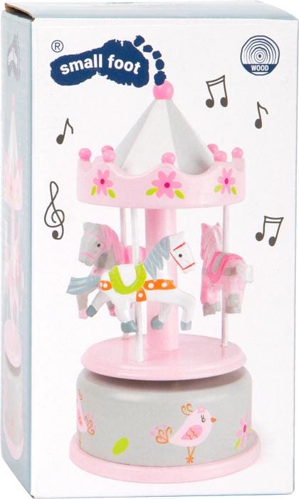 Boîte à musique bois rose manège chevaux