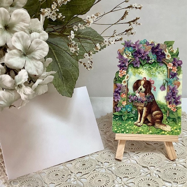 Carte enveloppe vintage 3D royal garden chien