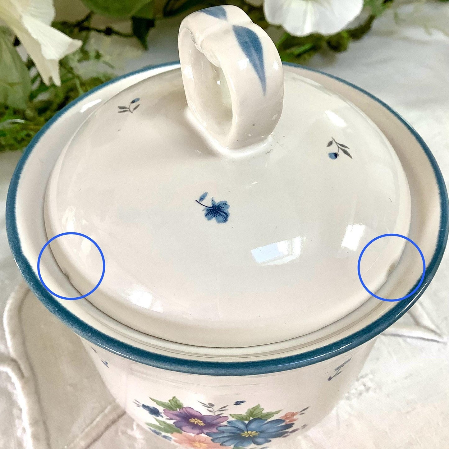 Sucrier pot à sucre provincial bouquet grès émaillé vintage 80