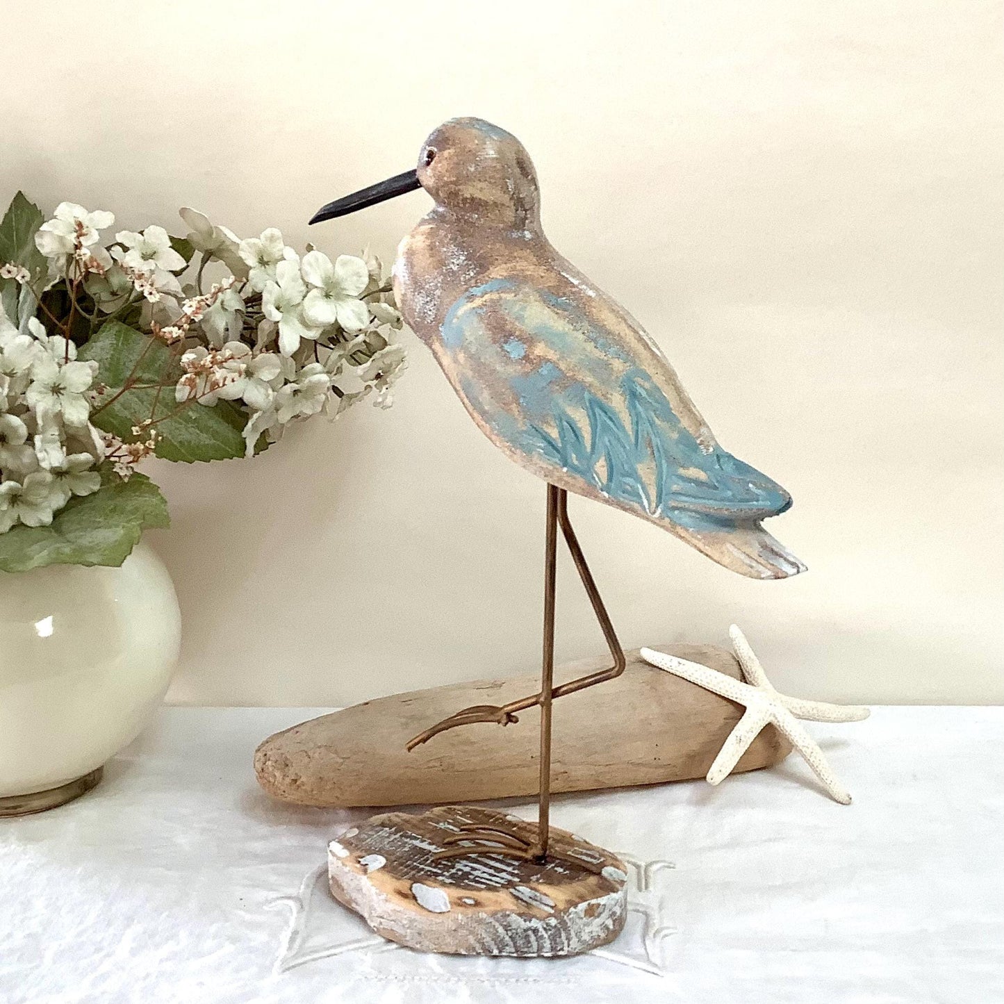 Oiseau marin bois courlis décoration marine petit modèle ht 28 cm