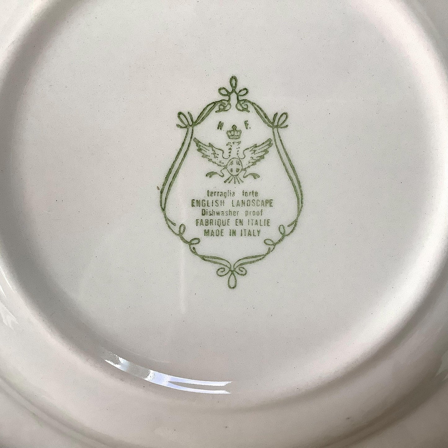 Plat creux bleu Faïence forte rf English landscape vintage