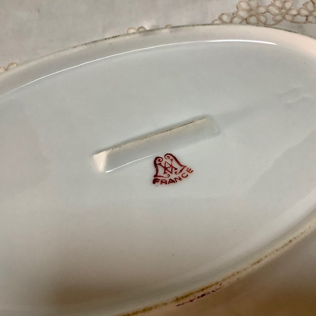 Plat ovale vintage porcelaine art déco roses AV