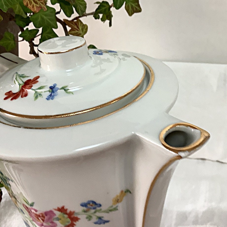 Cafetière théière verseuse porcelaine fleurs vintage