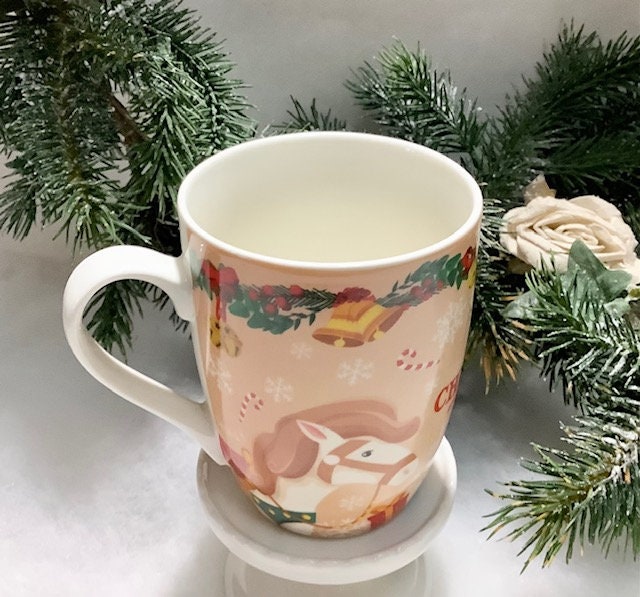 Mug merry christmas porcelaine cheval ht 10 cm