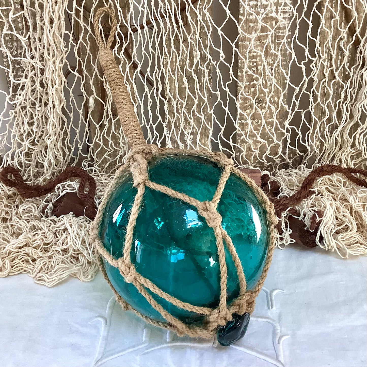 Boule de casier verre bleu aigue-marine décoration marine diamètre 13 cm