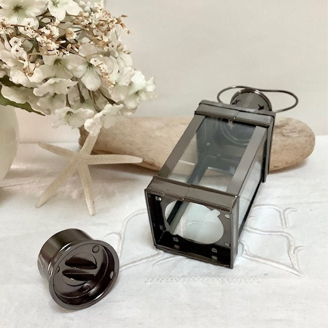 Lanterne marine carrée métal vintage ht 15.5 cm