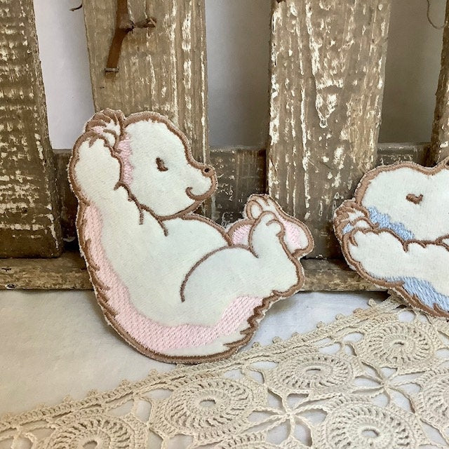 Écussons à coudre hérissons rose bleu vintage