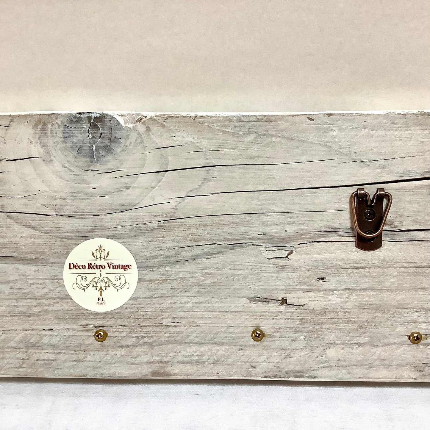 Patère murale accroche torchons bois 5 boutons patiné blanc vintage