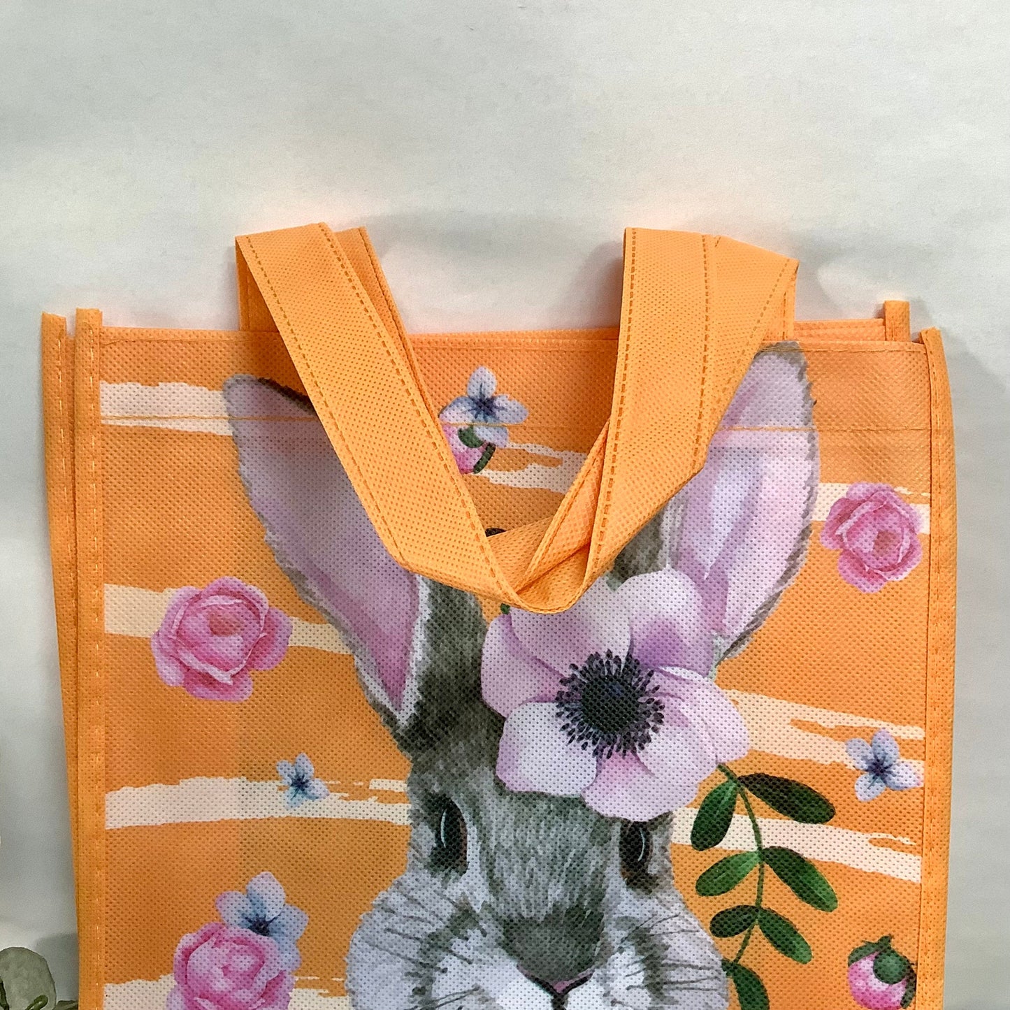 Sac Pâques orange motifs lapin ht 28 cm