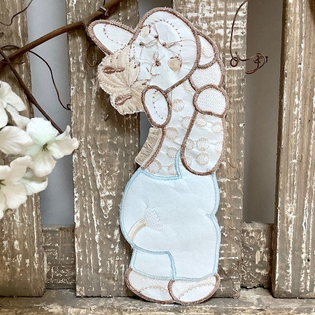 Écusson à coudre girafe bleu vintage ht 20 cm