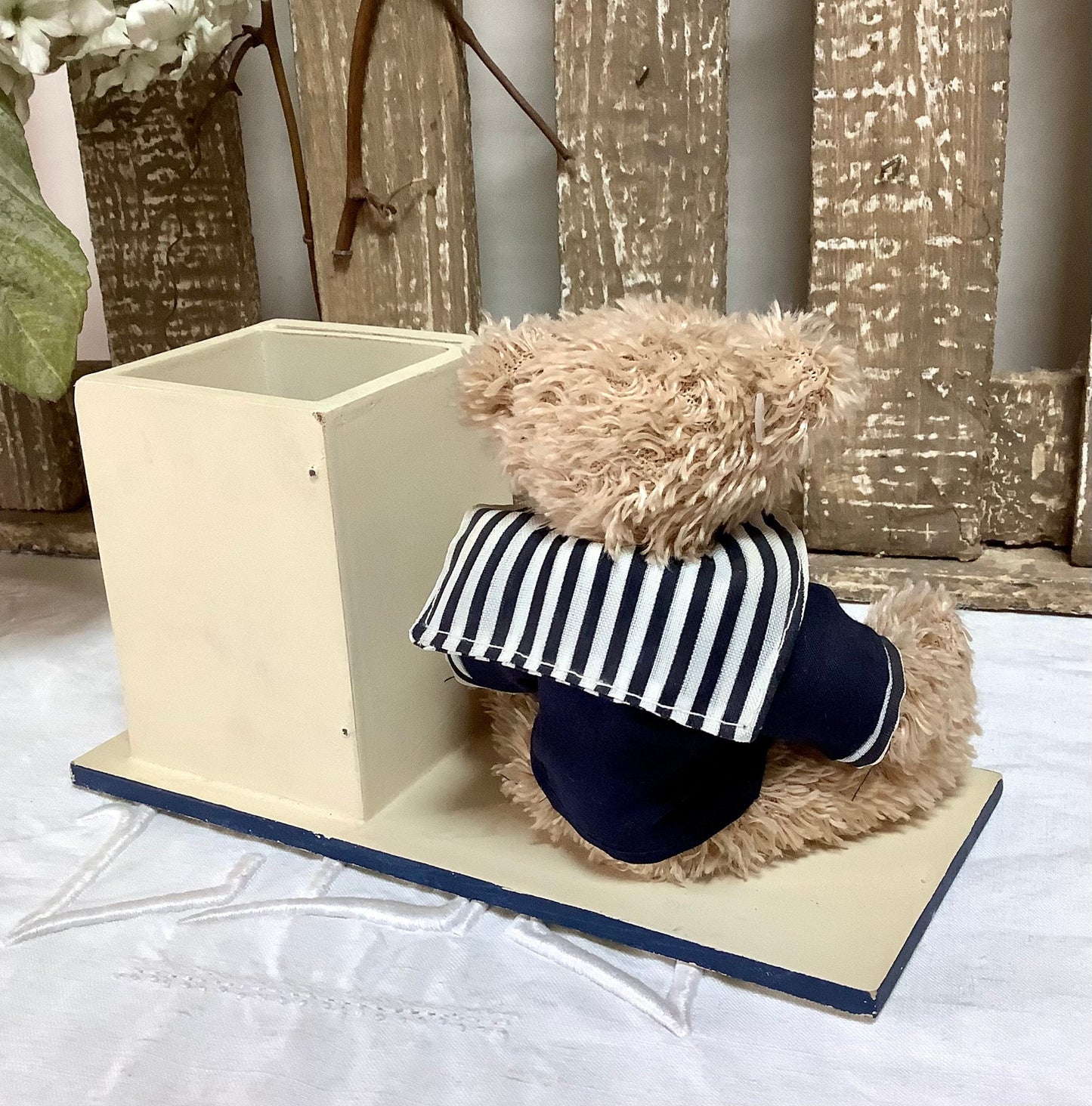 Décoration marine ours peluche bateau cadre photo vintage résine, trois oursons 30 cm