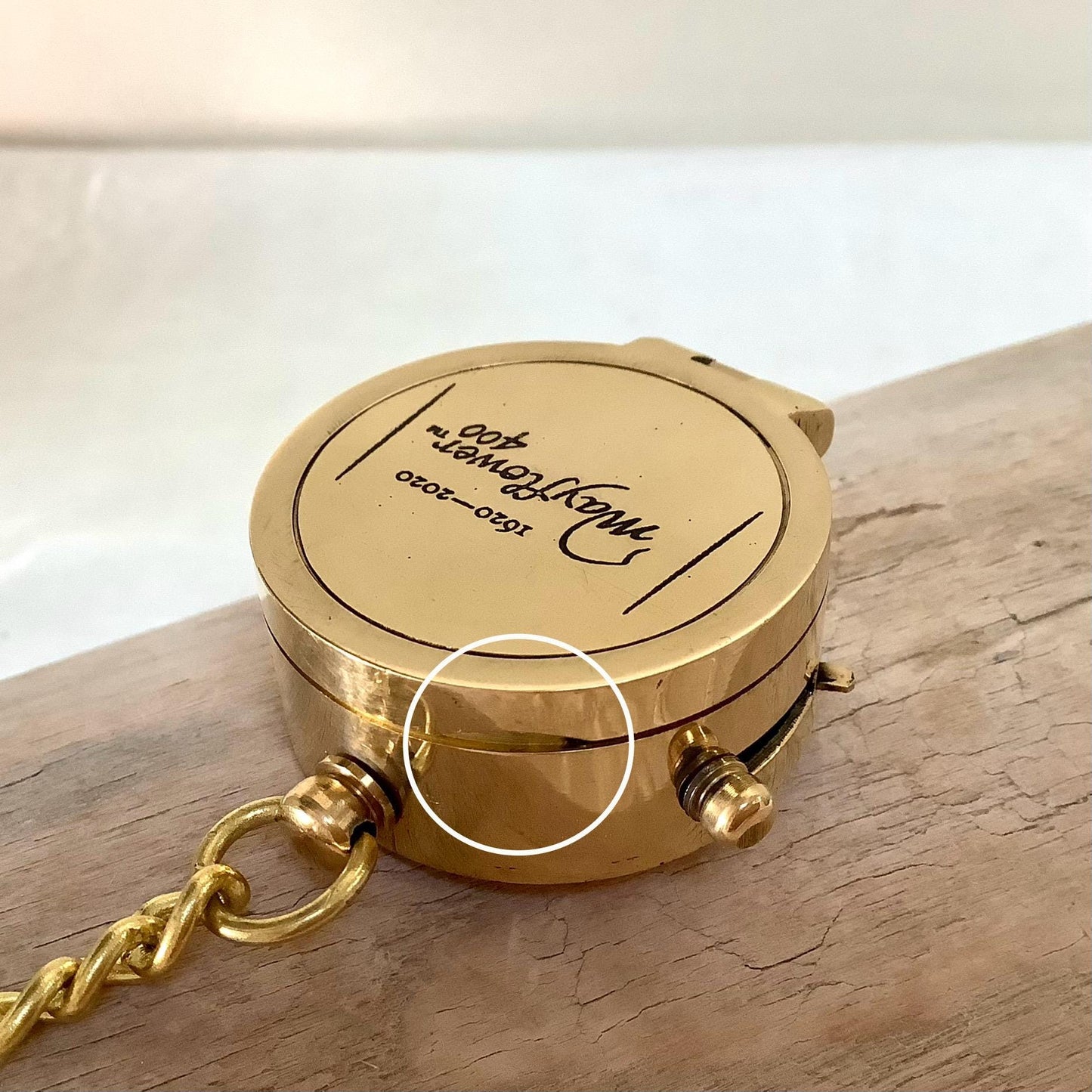 Porte clés boussole laiton vintage boîte palissandre