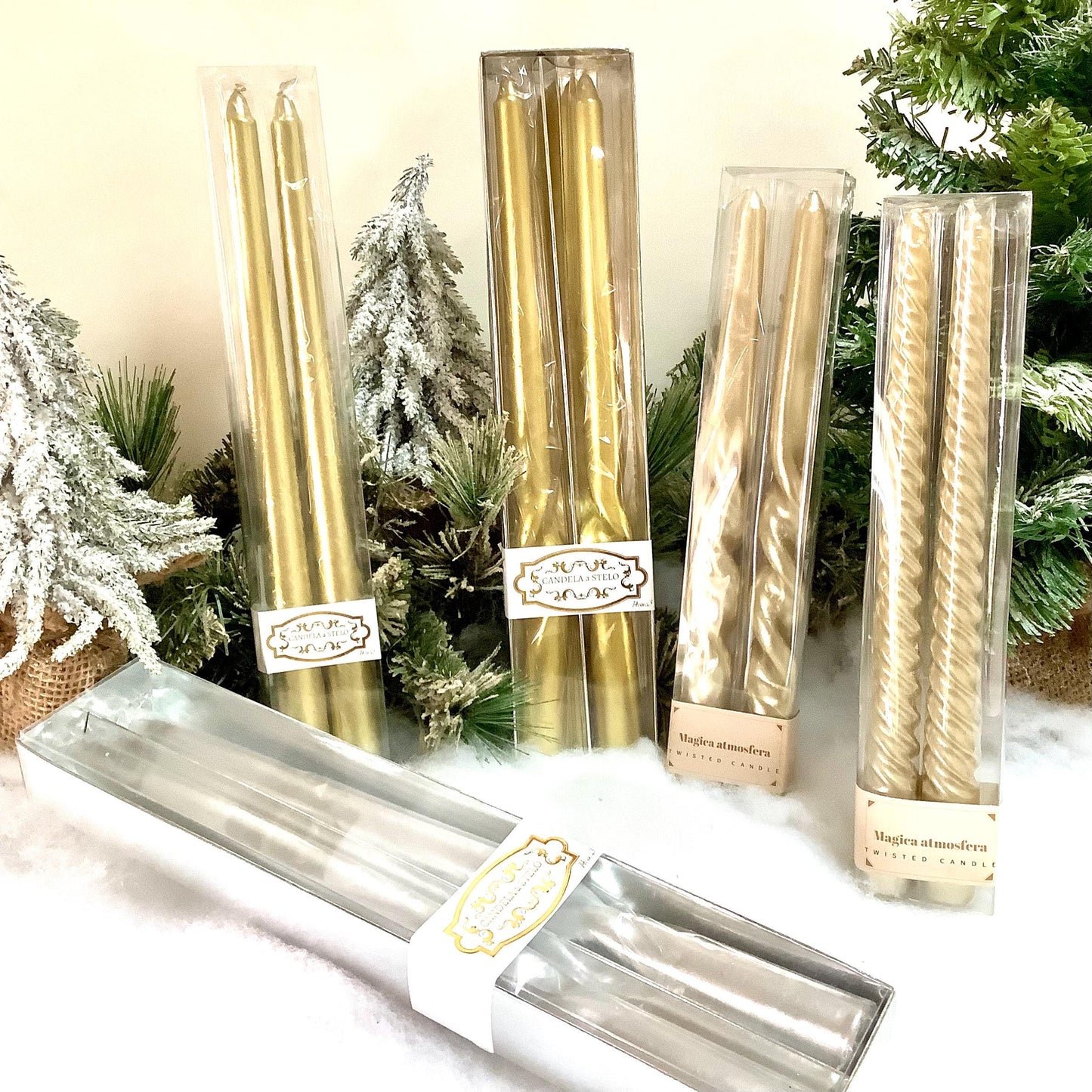 Coffret 2 bougies longues champagne 2 torsades ht 25 cm