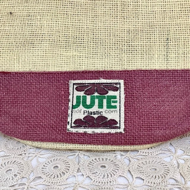 Sac de plage imperméable toile de jute beige bordeaux  ht 40 cm