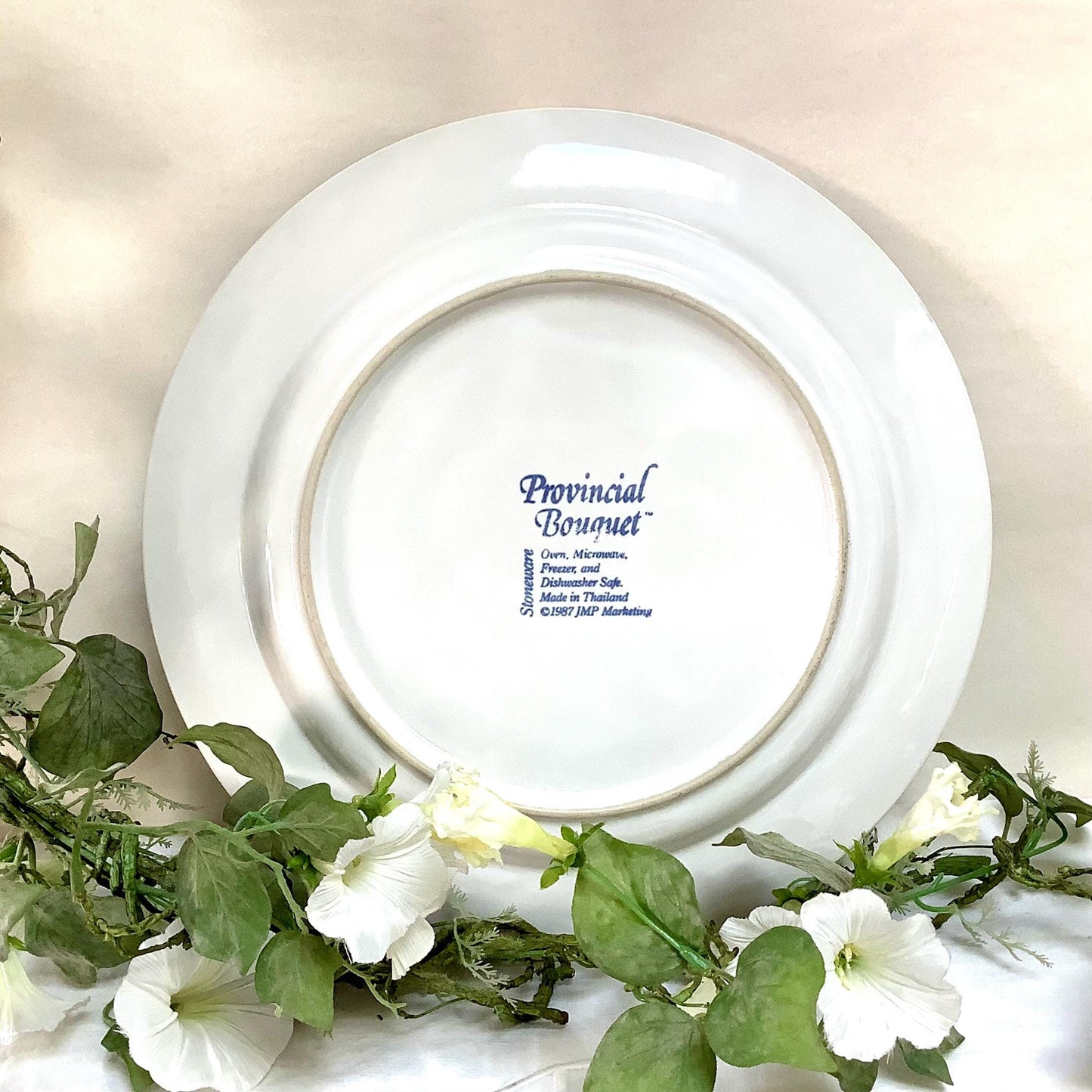 Grand plat provincial bouquet grès émaillé vintage 80