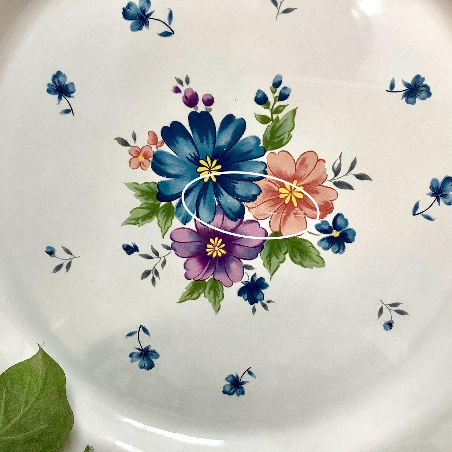 Grand plat provincial bouquet grès émaillé vintage 80