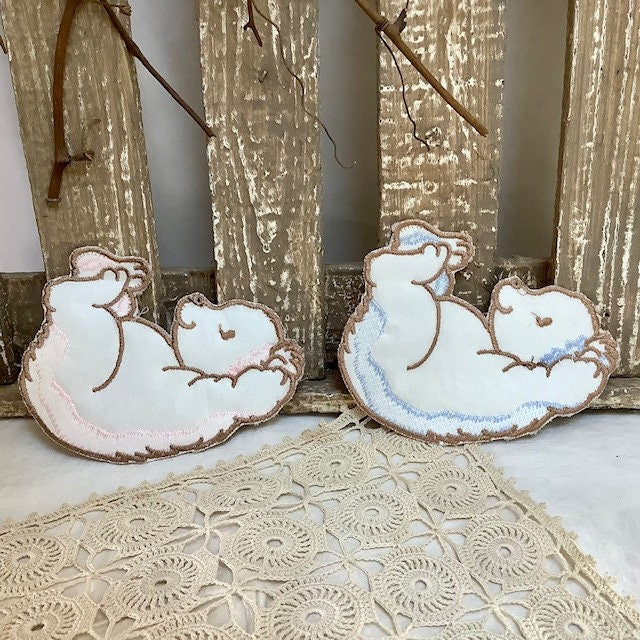 Écussons à coudre hérissons rose bleu vintage