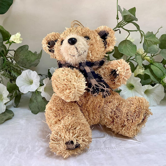 Ours ourson paille écharpe bleu vintage ht 19 cm