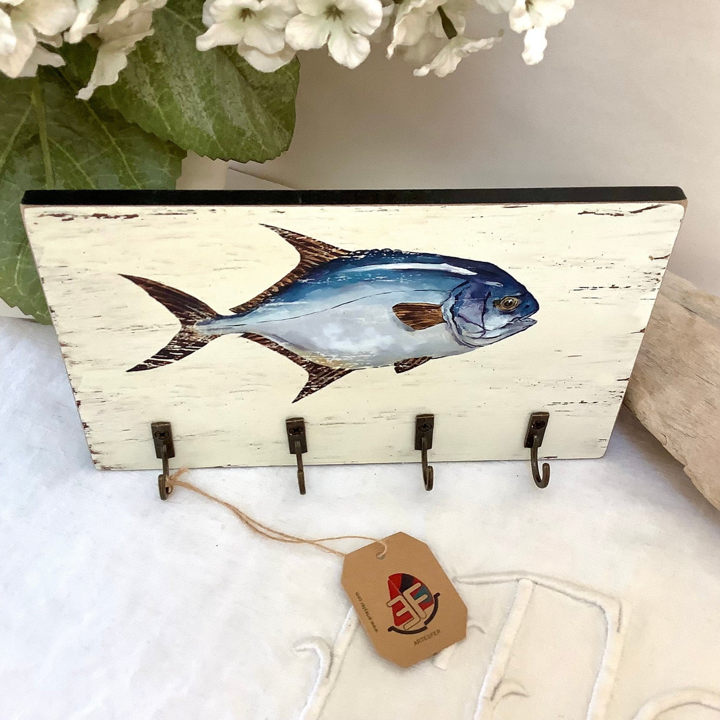 Accroche clés poisson modèle B  décoration marine  20 x 11.5