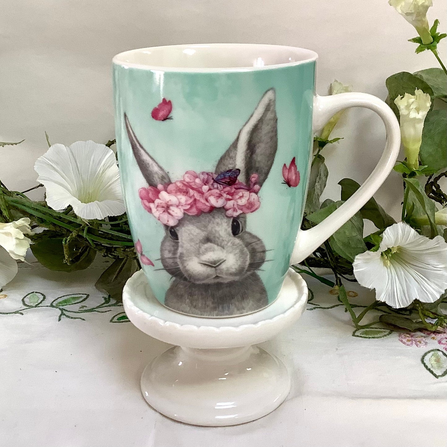 Mug porcelaine vert lapin ht 10 cm