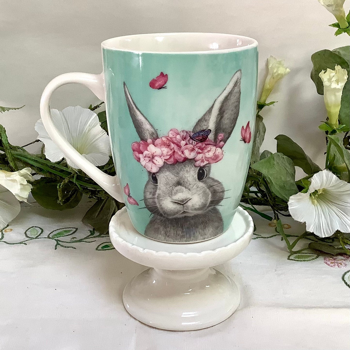 Mug porcelaine vert lapin ht 10 cm