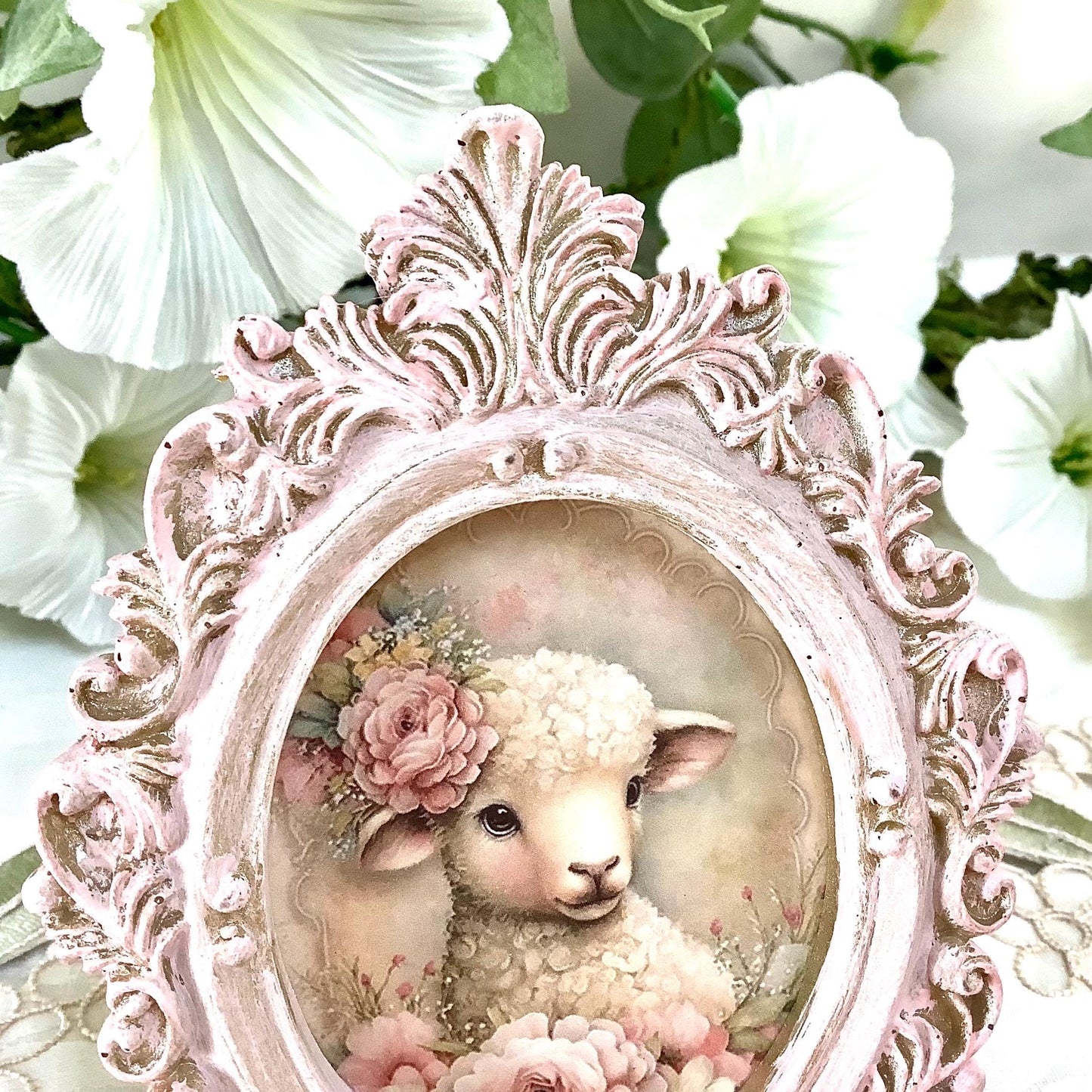 Cadre miniature baroque patiné rose 12 cm x 9 cm modèle B