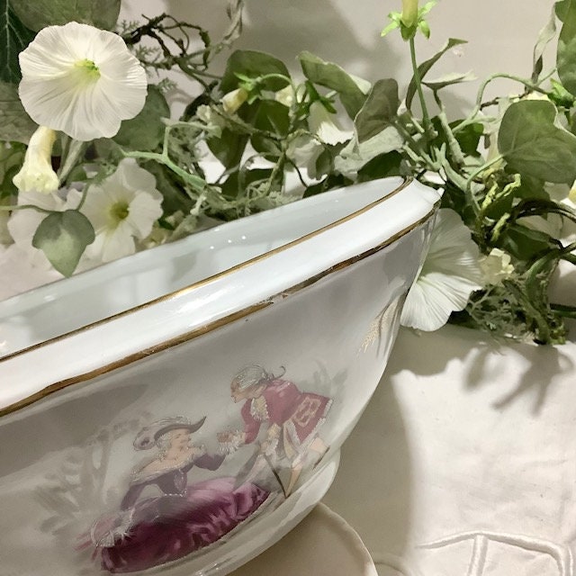 Coupe à fruits compotier porcelaine scène galante vintage