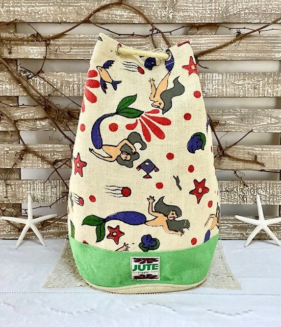 Sac de plage imperméable toile de jute beige sirène ht 40 cm