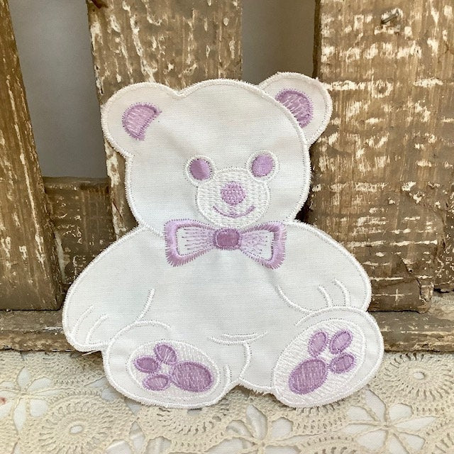 Écussons à coudre oursons rose et mauve vintage