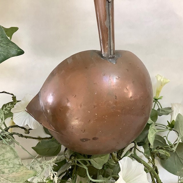 Grande louche cuivre étamé manche bois 54 cm vintage
