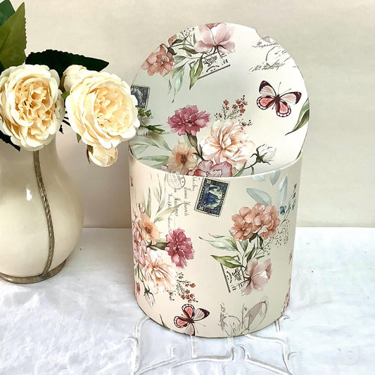 Boîte ronde vintage motif floral petit modèle ht 16 cm