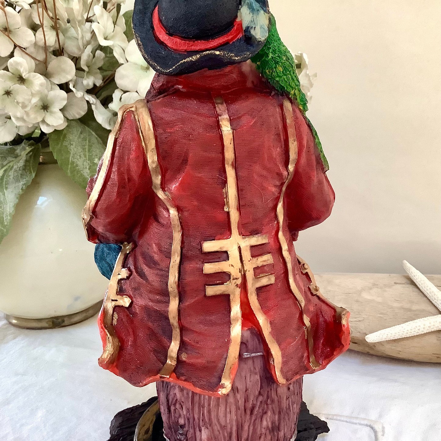 Figurine marine pirate perroquet résine décoration marine ht 24 cm