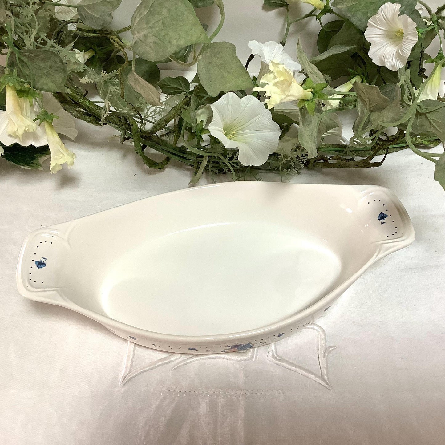 Plat à gratin  provincial bouquet grès  émaillé vintage 80