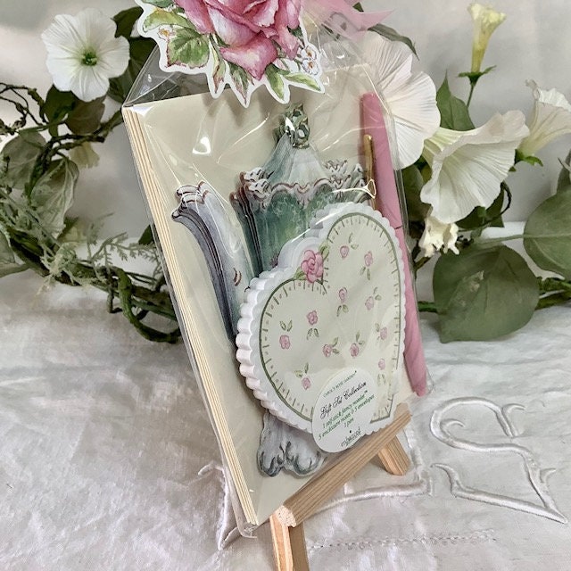 Cartes enveloppes bloc notes vintage royal garden théière cœur