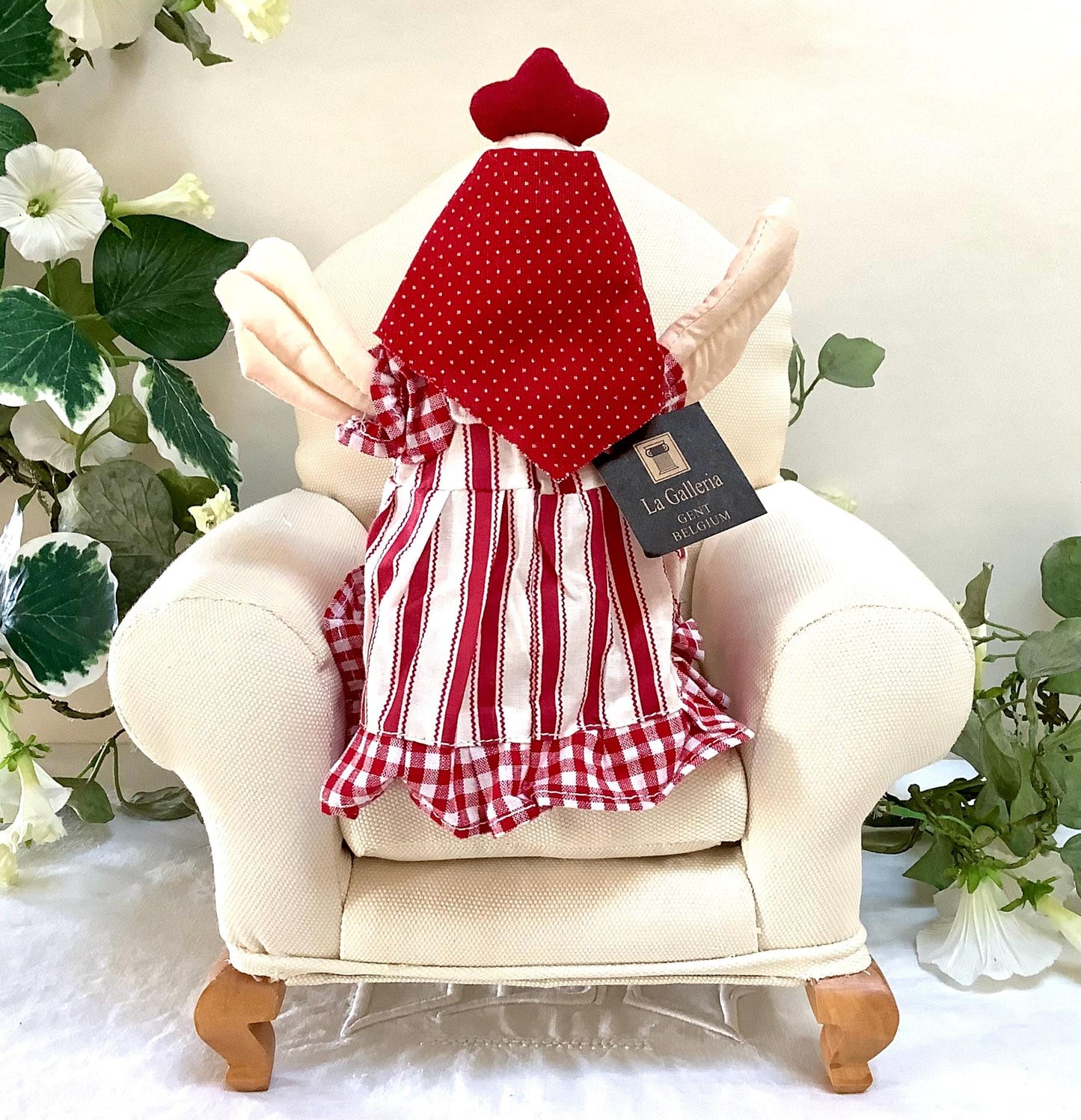 Poule poussin déco robe rayures rouge blanc la galleria ht 28 cm