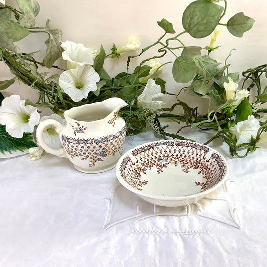 Pot à lait pichet verseuse soucoupe royal Tudor lattice england vintage