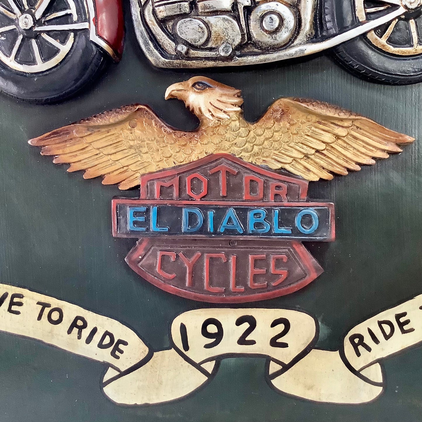 Tableau publicitaire bois harley Davidson vintage ht 60 cm