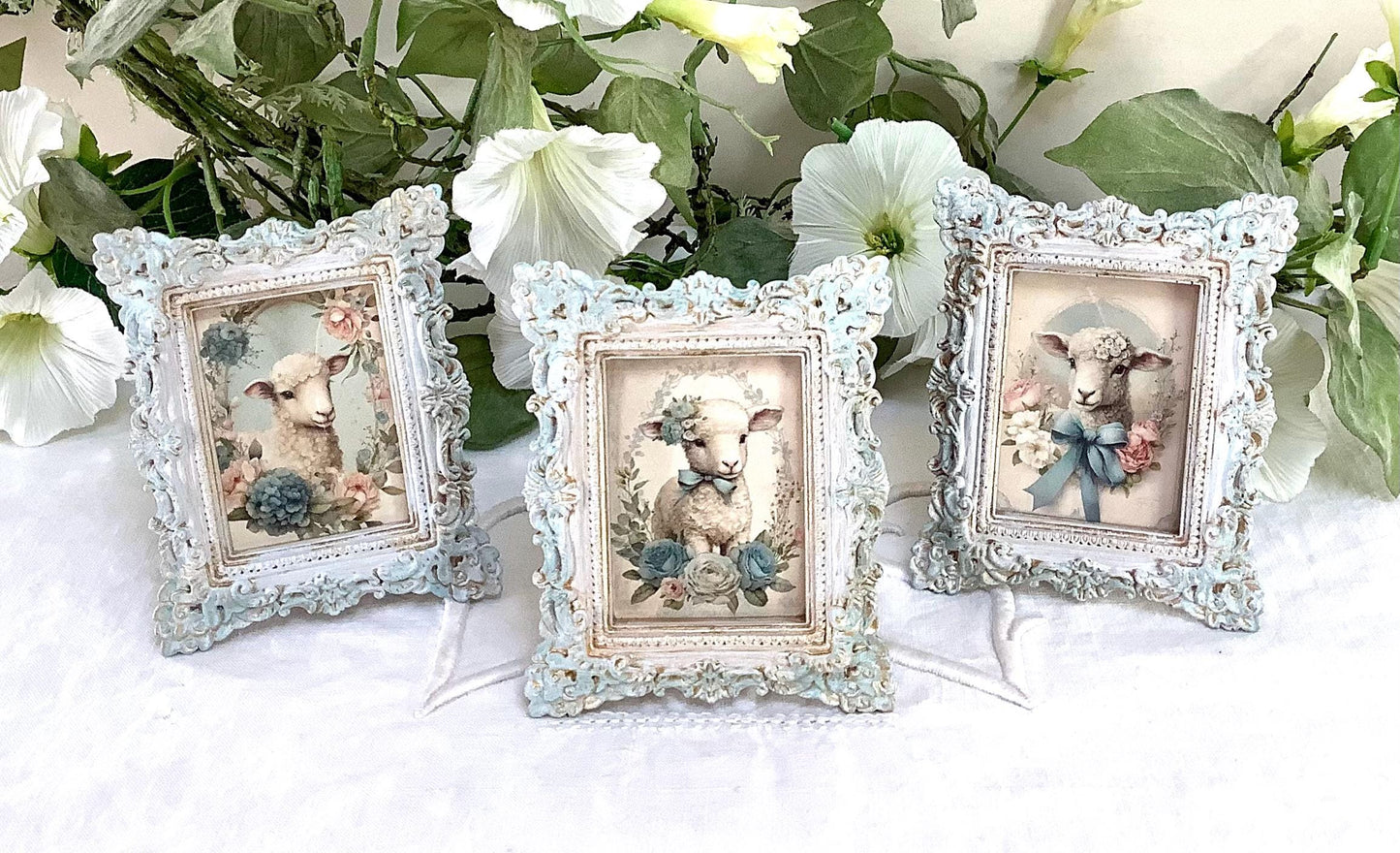 Cadre miniature baroque patiné bleu mouton 10 cm x 8 cm modèle C