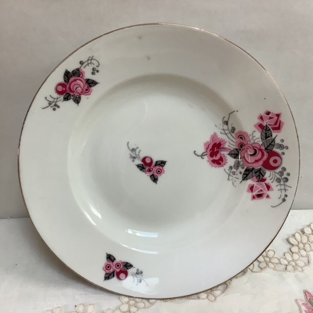 Assiettes creuses vintage porcelaine art déco roses AV
