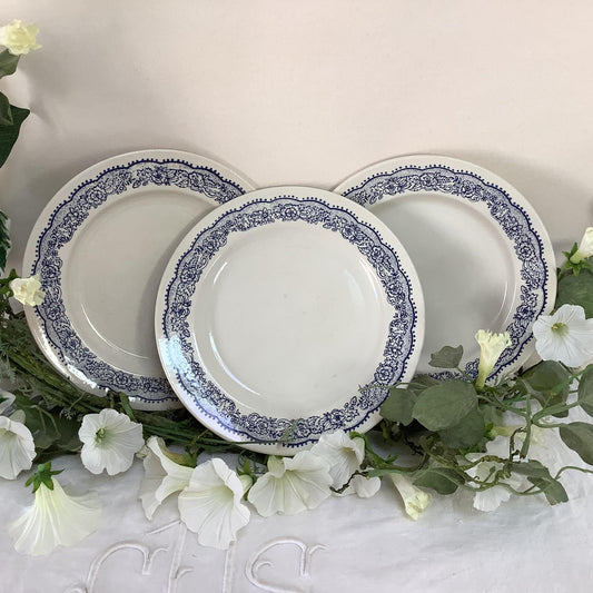 Assiettes à dessert faïence bleu blanc vintage