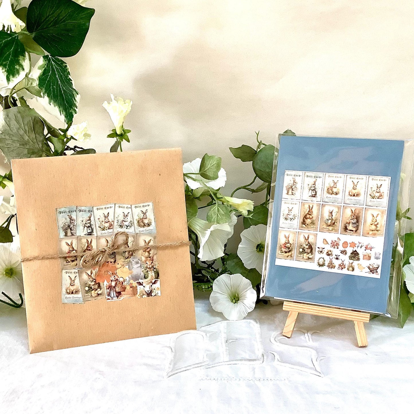 Images lapin de Pâques vintage 12 cartes + 38 autocollants