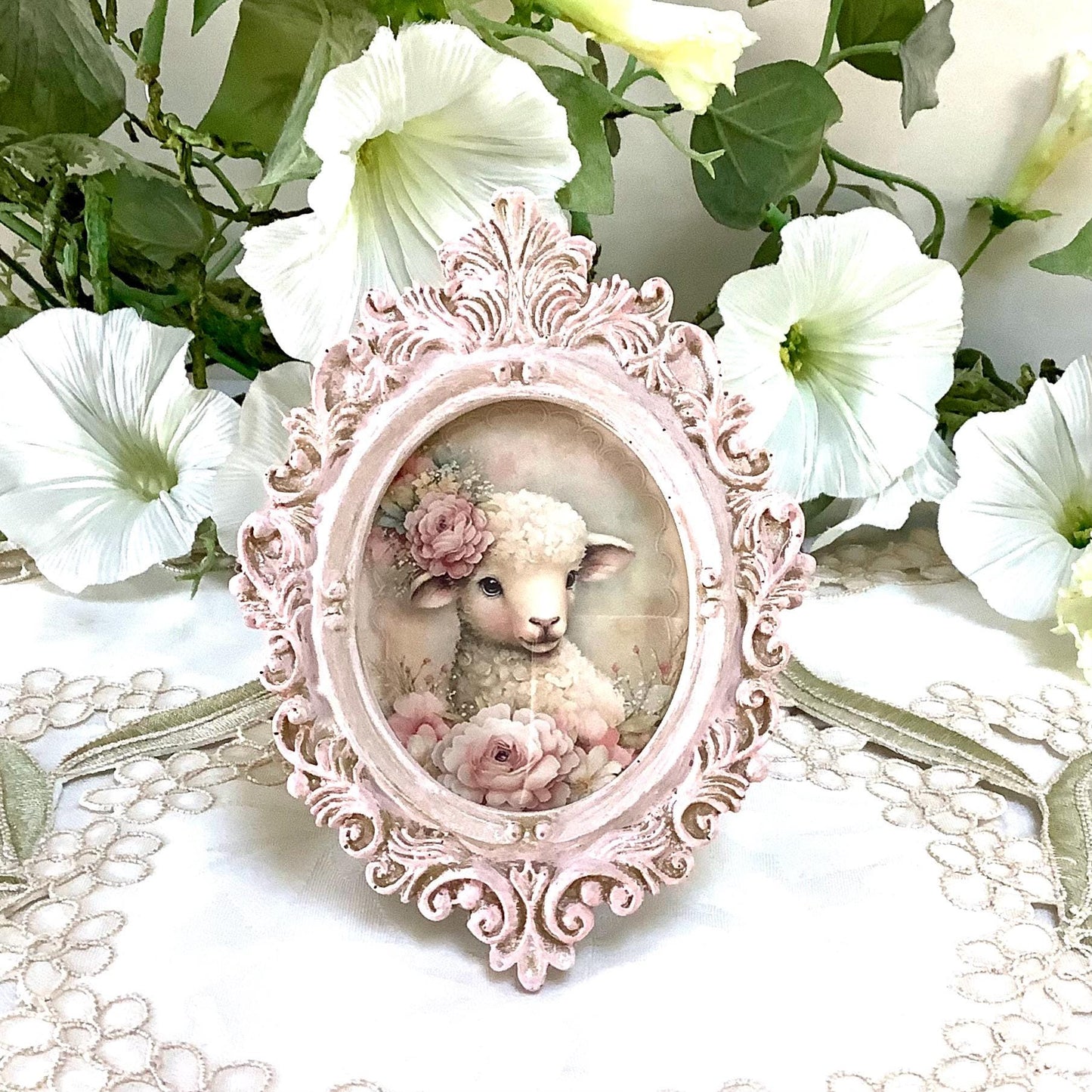 Cadre miniature baroque patiné rose 12 cm x 9 cm modèle B