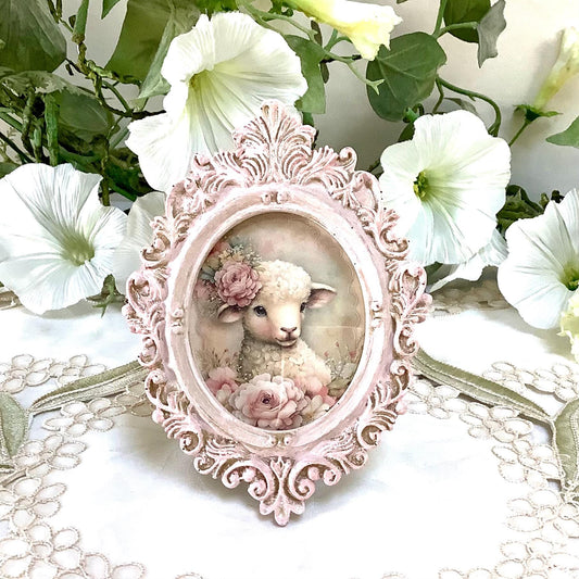 Cadre miniature baroque patiné rose 12 cm x 9 cm modèle B