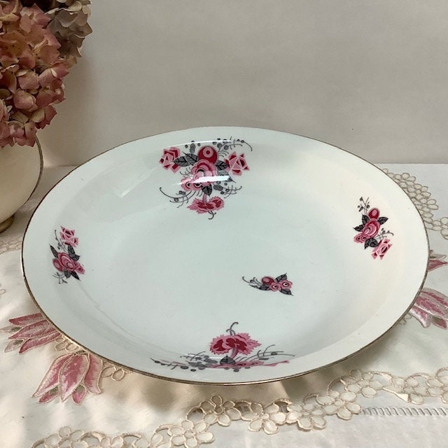 Plat creux vintage porcelaine art déco roses AV